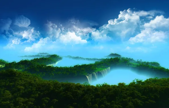 Картинка острова, облака, деревья