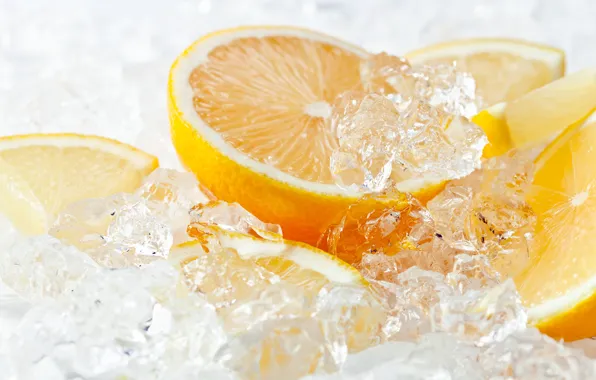 Картинка лед, лимон, апельсин, цитрус, lemon, ice, orange, citrus