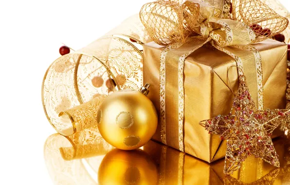 Картинка праздник, подарок, игрушки, новый год, лента, декорации, happy new year, christmas decoration, новогодние обои, christmas …