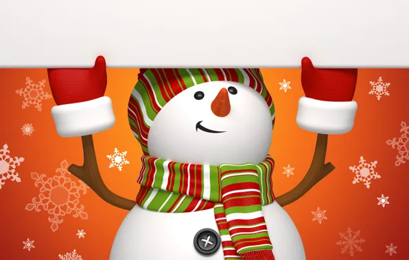 Картинка зима, снежинки, оранжевый, праздник, графика, новый год, рождество, снеговик, christmas, new year