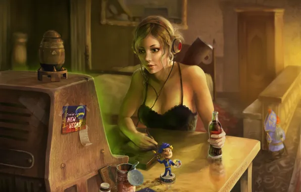 Картинка девушка, наушники, Fallout 3, nuka cola