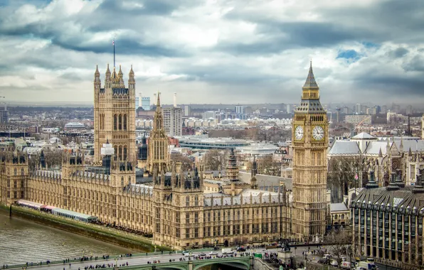 Картинка мост, люди, башня, лондон, панорама, парламент, биг бен