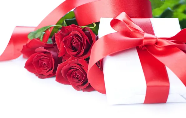 Картинка любовь, цветы, праздник, коробка, подарок, чувства, розы, шелк, лента, красные, бантик, день святого валентина, атлас, …