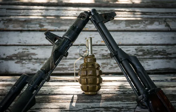 Картинка граната, автомат, АК-47, АК-74, Ф-1