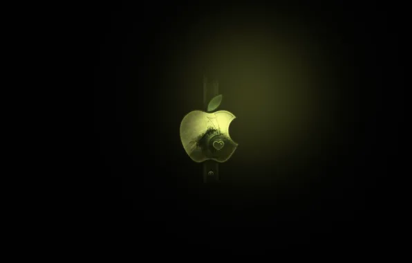Картинка зеленый, фон, черный, apple, минимализм, лого, mac