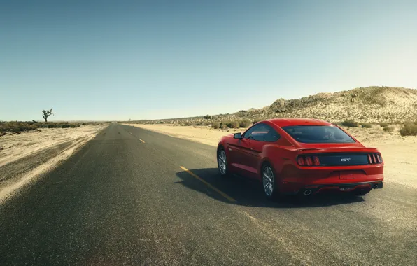 Картинка красный, Mustang, Ford, мустанг, red, мускул кар, форд, muscle car, rear