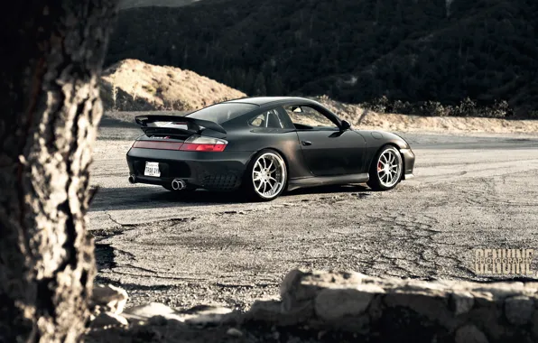 Картинка горы, черный, Porsche, суперкар, Carrera, 996