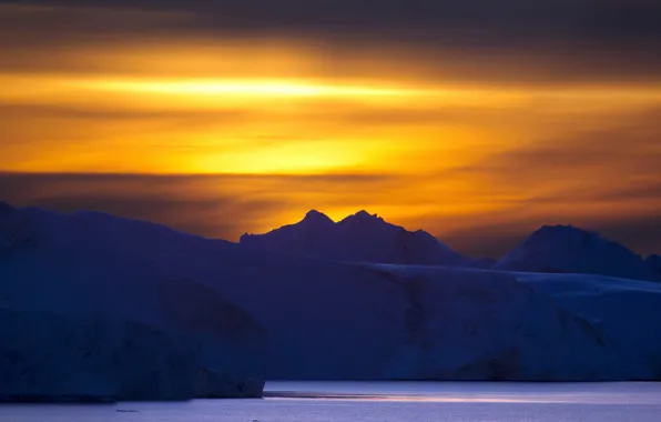 Картинка Sunset, Greenland, Ilulissat Icefjord