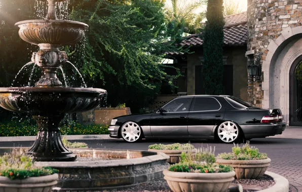 Картинка Lexus, фонтан, black, особняк, rear