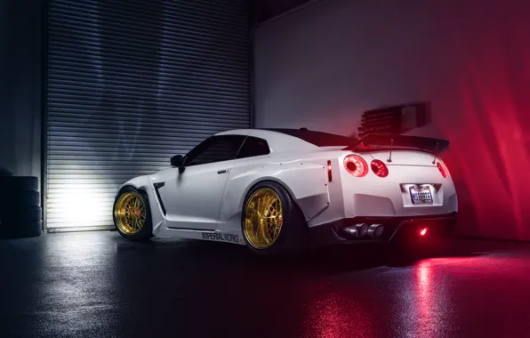 Картинка Imperial, Light, Nissan, GT-R, White, Garage, Rear, Works