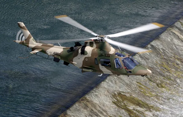 Картинка река, Италия, вертолёт, Power, летит, порог, многоцелевой, Agusta, лёгкий, AgustaWestland, АW109