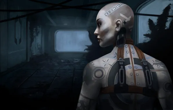 Картинка девушка, тату, арт, татуировки, Mass Effect 2, Джек, Jack