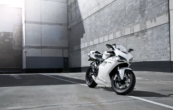 Картинка белый, полосы, тень, мотоцикл, white, блик, bike, ducati, дукати, supersport, 1198