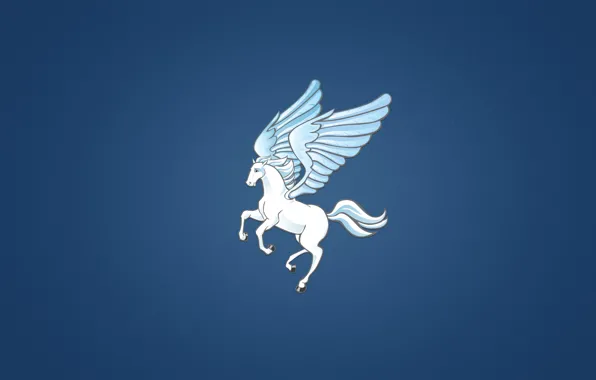 Картинка лошадь, крылья, минимализм, белая, синий фон, Pegasus, Пегас, крылатый конь