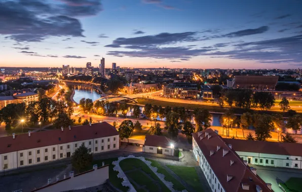 Картинка панорама, ночной город, Литва, Lithuania, Вильнюс, Vilnius