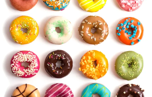 Картинка colorful, пончики, десерт, выпечка, сладкое, глазурь, donuts