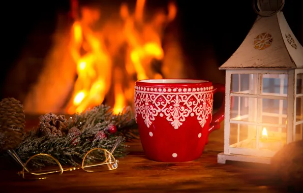 Картинка украшения, Новый Год, Рождество, fire, камин, Christmas, cup, Xmas, decoration