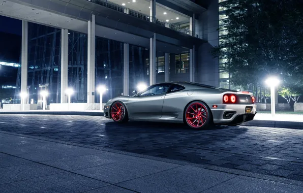 Картинка Ferrari, 360, Modena, Supercar, Silver, Wheels, Avant, Rear, Garde