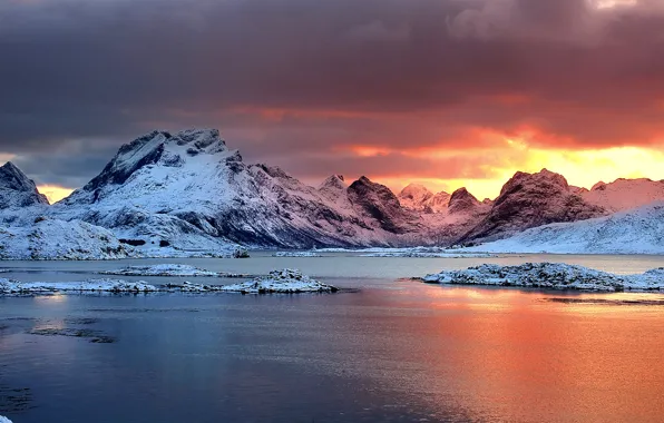 Картинка Frozen, Stars, Aurora, Winter, Lights, Snow, Iceland, Ice, Northern, Lake, Borealis, Jökulsárlón, Glacial