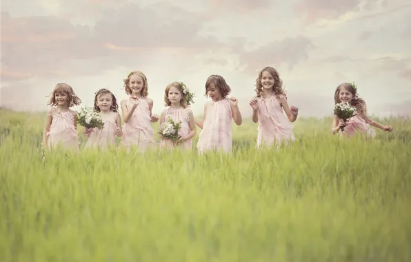 Картинка поле, радость, цветы, дети, девочки