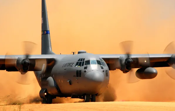 Картинка самолет, пыль, посадка, Lockheed C-130 Hercules