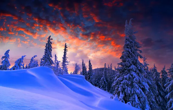 Картинка зима, небо, облака, снег, пейзаж, природа, гора, white, sky, landscape, nature, sunset, winter, snow, mountain …