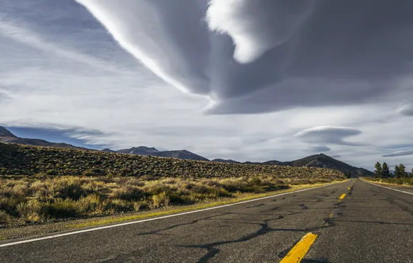Картинка california, storm, road, sky, desert