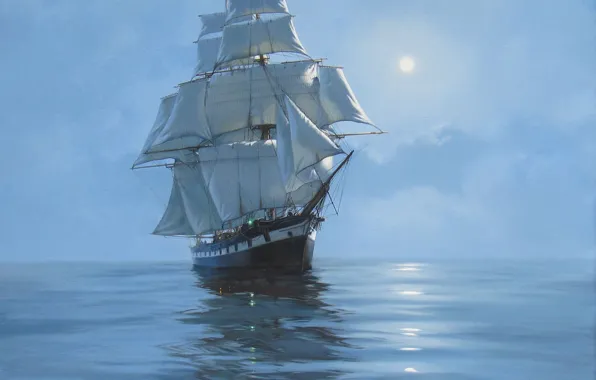 Картинка море, корабль, парусник, картина, живопись, James Brereton