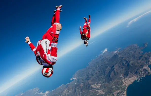Картинка flying, freestyle, training, skydiving, skydivers, headdown, extreme sport, freefly, Will Penny, freeflying, Yohann Aby
