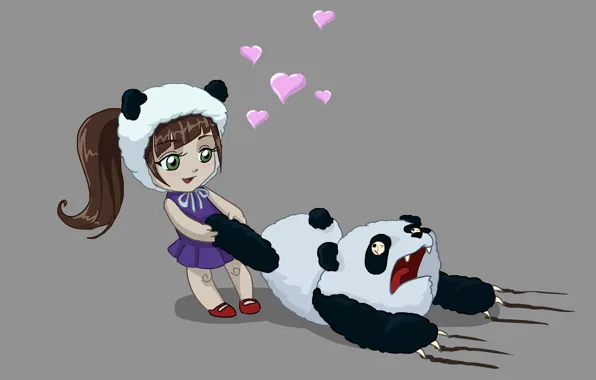 Картинка любовь, медведь, арт, панда, девочка, сердечки, ужас, бедная панда