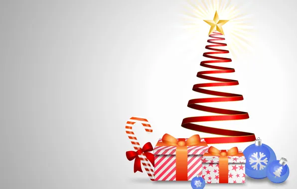 Картинка праздник, шары, графика, новый год, рождество, подарки, ёлка, christmas, new year