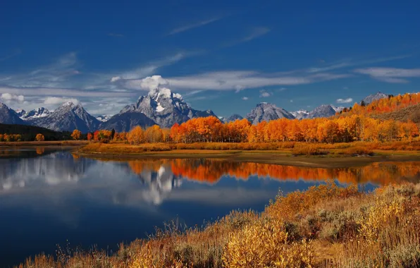 Картинка осень, деревья, пейзаж, горы, природа, озеро