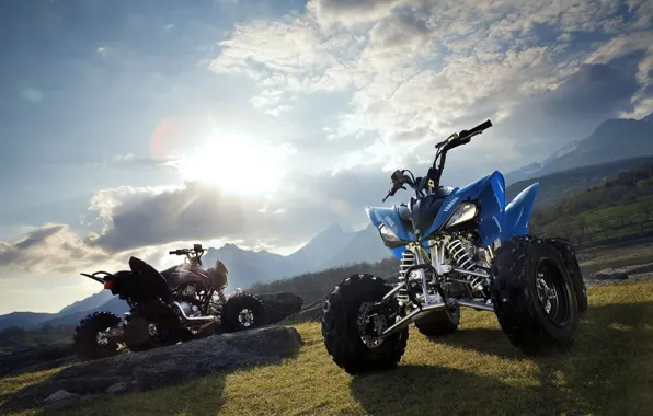 Картинка солнце, горы, мотоциклы, Yamaha, ATV 26
