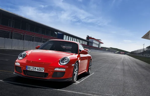 Картинка асфальт, красный, трасса, спорткар, салон, старт, porsche 911 GT3