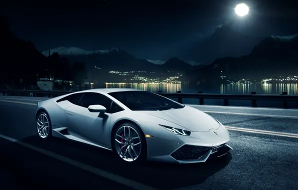Картинка ночь, Lamborghini, горизонт, white, front, LP 610-4, Huracan, Ronaldo Stewart, LB724