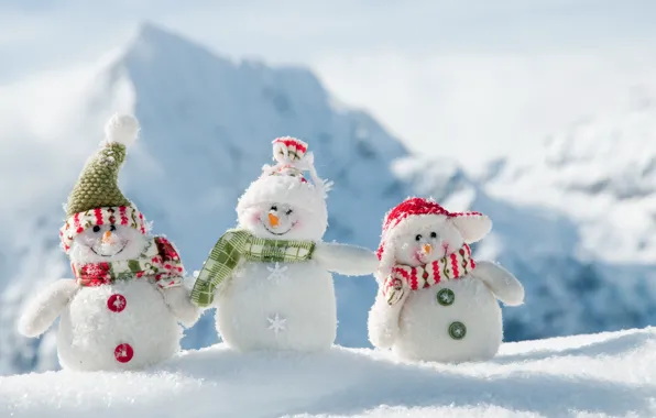 Картинка зима, новый год, снеговики, весёлые, White snowmans