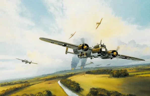 Картинка бомбардировщик, немецкий, Mark, Battle of Britain, raid, Postlewhaite, авиационное сражение, World War II, Битва за …