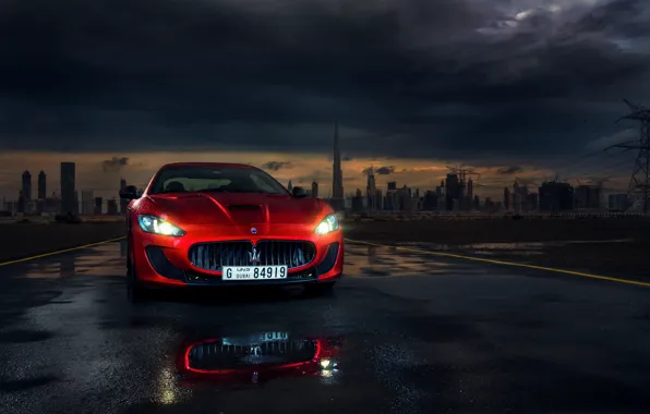 Картинка Maserati, Red, Car, Dubai, Front, Sport, Granturismo, Italian, Ligth, Mc Stradale, Darkside