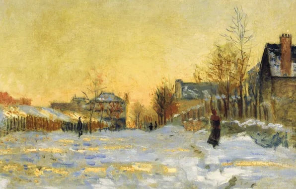 Картинка картина, городской пейзаж, Клод Моне, Снежный Эффект. Улица в Аржантёе