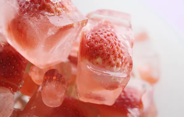 Картинка лед, макро, еда, клубника, ягода, ice, strawberry