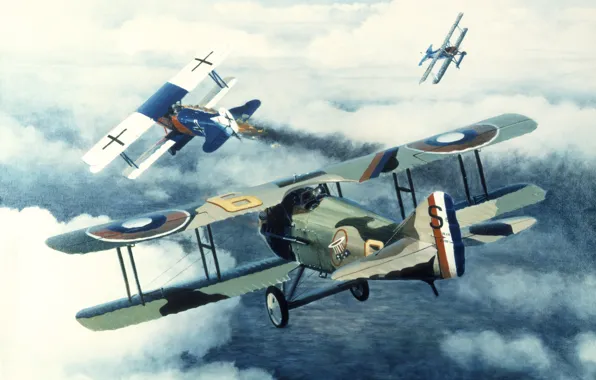 Картинка небо, рисунок, Франция, арт, самолёты, немецкий, воздушный бой, WW2, одноместные, Западный фронт, “Спад-Vll”, 22 октября …