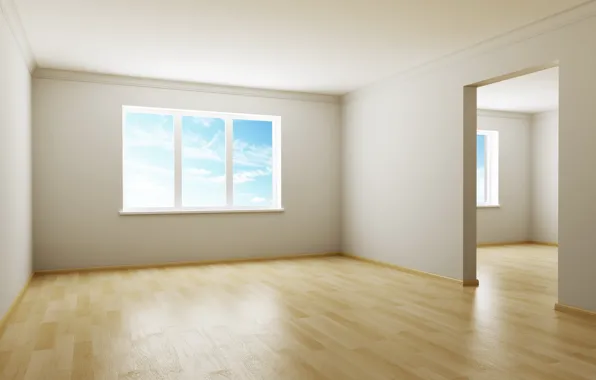 Картинка небо, дизайн, стиль, комната, интерьер, окно, квартира, коричневый, пустая