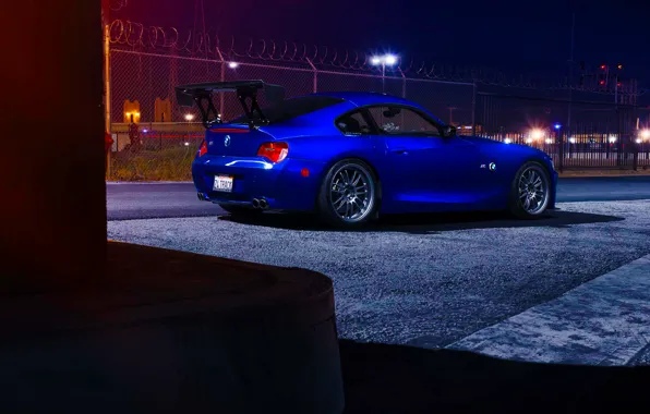 Картинка BMW, Dark, Blue, Coupe, Spoiler, Rear, Ligth, Nigth