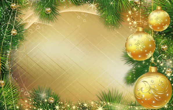 Картинка шарики, ветки, шары, графика, блеск, Рождество, Новый год
