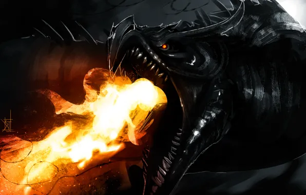 Картинка пламя, дракон, art, Skyrim, The Elder Scrolls V, by TheRisingSoul, Alduin