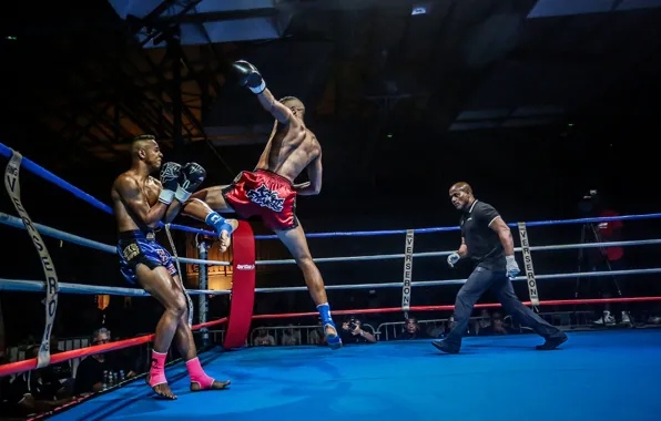Картинка атака, удар, ринг, тайский бокс, photographer, бойцы, прием, судья, Boxing, Boxe Thai, Olivier Ahpoor
