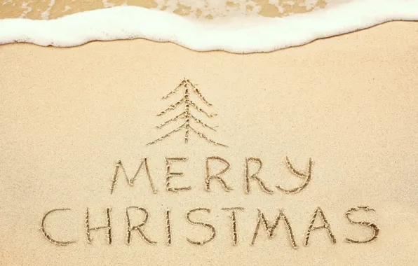 Картинка песок, море, пляж, Christmas, sand, Merry