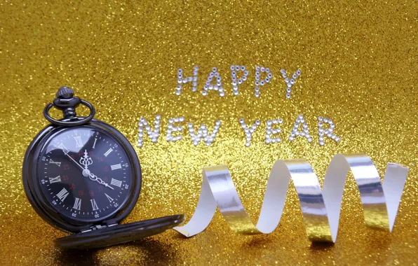 Картинка часы, Новый Год, цифры, golden, New Year, Happy, glitter, 2016