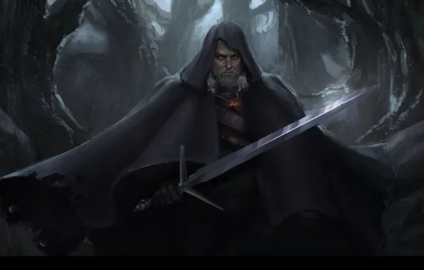 Картинка меч, арт, game, ведьмак, art, Геральт из Ривии, Geralt of Rivia, Witcher 3: Wild Hunt