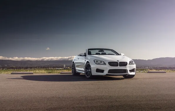 Картинка BMW, Sky, Front, White, Forged, Convertible, Wheels, Strasse